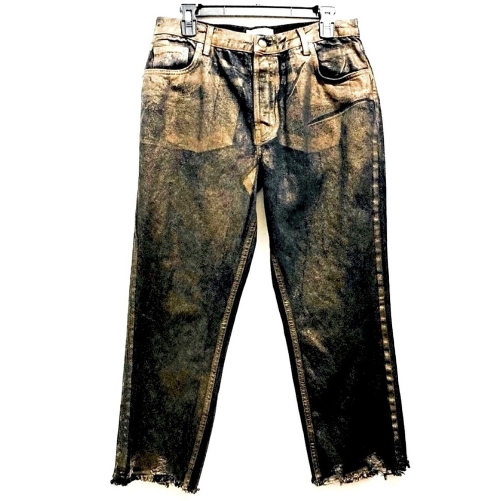 🔆Free People We the Free Maggie Metallic Coated Mocha Brown Jeans